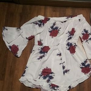 White with roses romper